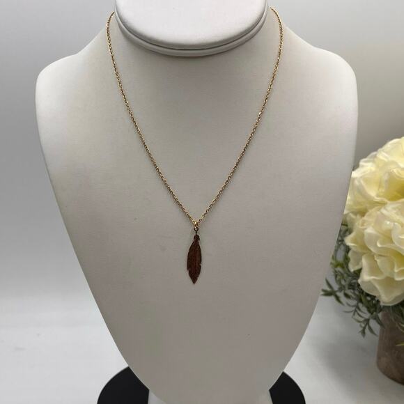 Dyadema Italian Sterling Silver Feather Necklace Gold Plated Vermeil Italy - Picture 1 of 8